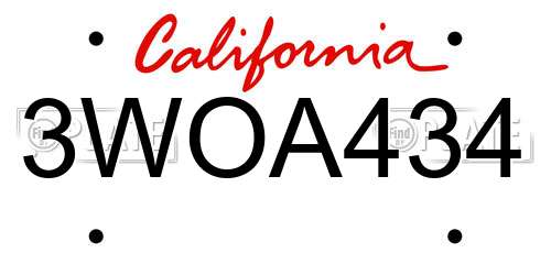 3WOA434 California License Plate