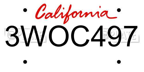 3WOC497 California License Plate