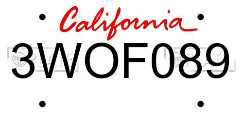 3WOF089 California License Plate