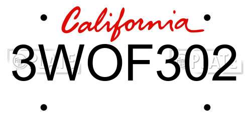3WOF302 California License Plate