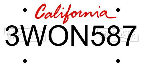 3WON587 California License Plate