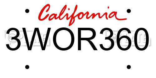 3WOR360 California License Plate
