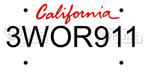 3WOR911 California License Plate
