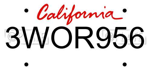 3WOR956 California License Plate