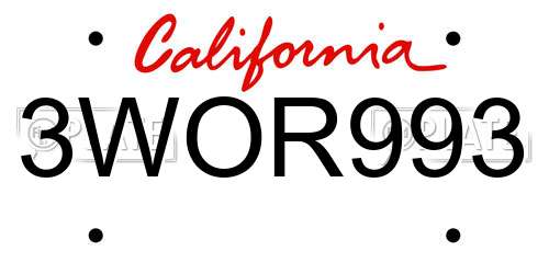 3WOR993 California License Plate