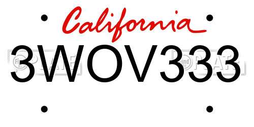 3WOV333 California License Plate
