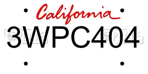 3WPC404 California License Plate