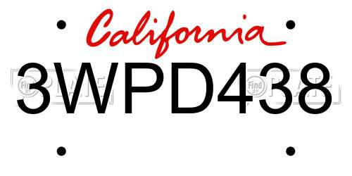 3WPD438 California License Plate