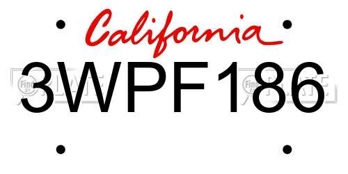 3WPF186 California License Plate