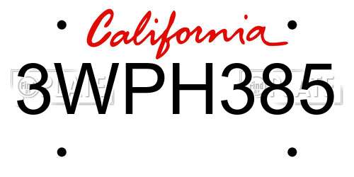 3WPH385 California License Plate