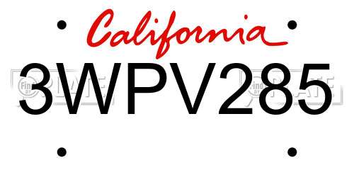 3WPV285 California License Plate