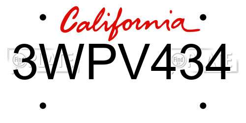 3WPV434 California License Plate
