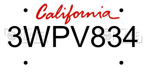 3WPV834 California License Plate