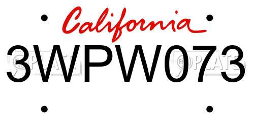 3WPW073 California License Plate