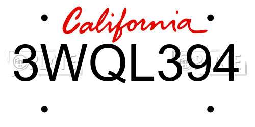 3WQL394 California License Plate