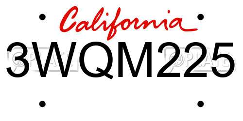 3WQM225 California License Plate