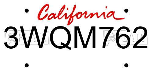 3WQM762 California License Plate