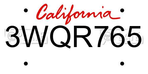 3WQR765 California License Plate