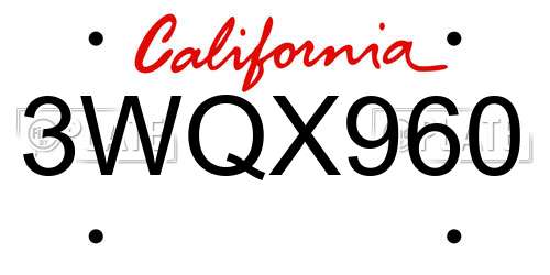 3WQX960 California License Plate