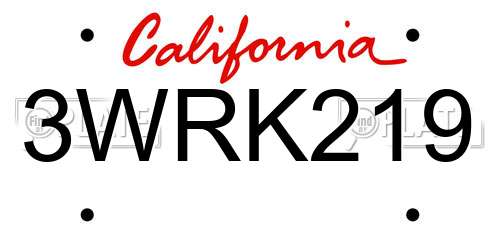 3WRK219 California License Plate