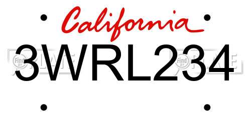 3WRL234 California License Plate