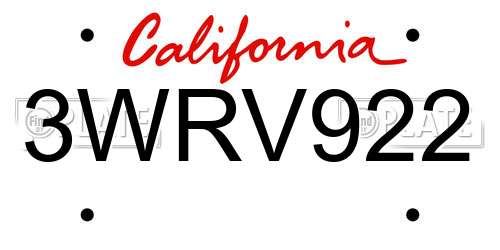 3WRV922 California License Plate