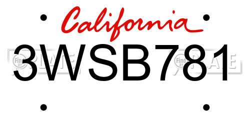3WSB781 California License Plate