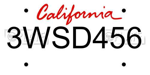 3WSD456 California License Plate
