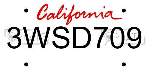3WSD709 California License Plate