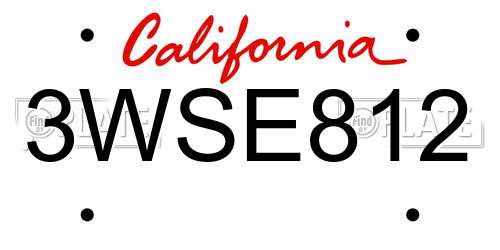 3WSE812 California License Plate