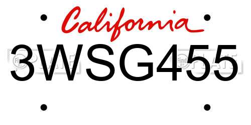 3WSG455 California License Plate