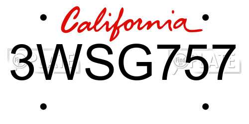 3WSG757 California License Plate