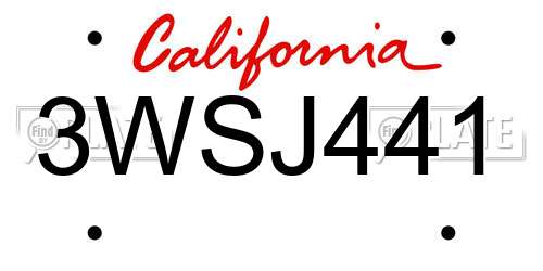 3WSJ441 California License Plate
