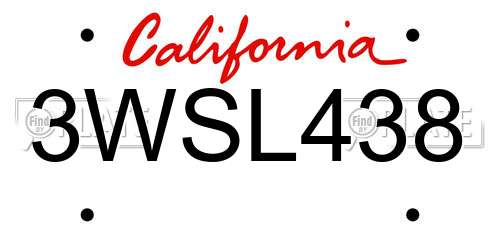3WSL438 California License Plate