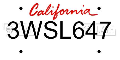 3WSL647 California License Plate
