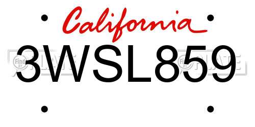 3WSL859 California License Plate