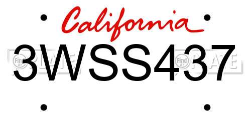 3WSS437 California License Plate