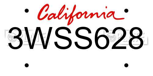 3WSS628 California License Plate
