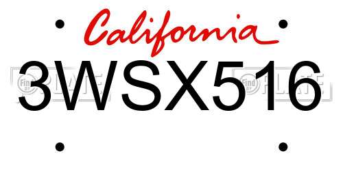 3WSX516 California License Plate