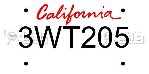 3WT205 California License Plate