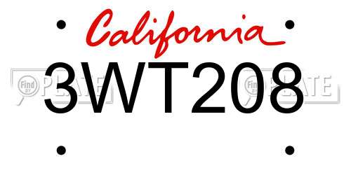 3WT208 California License Plate