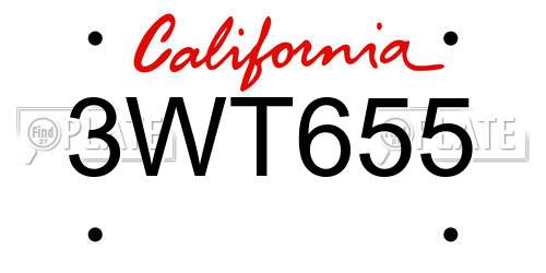 3WT655 California License Plate