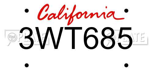 3WT685 California License Plate