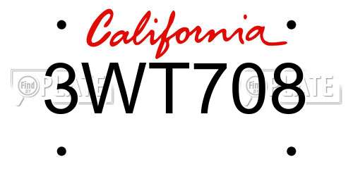 3WT708 California License Plate