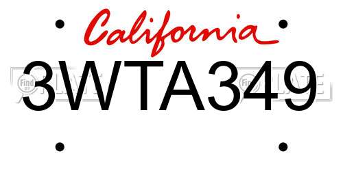 3WTA349 California License Plate