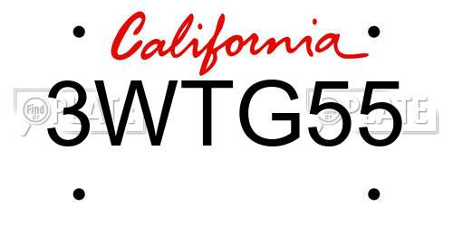 3WTG55 California License Plate