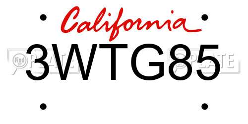 3WTG85 California License Plate