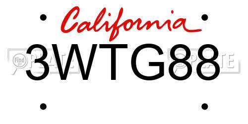3WTG88 California License Plate