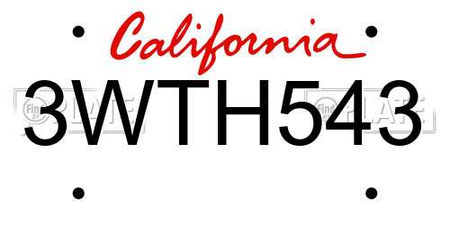 3WTH543 California License Plate