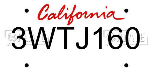 3WTJ160 California License Plate